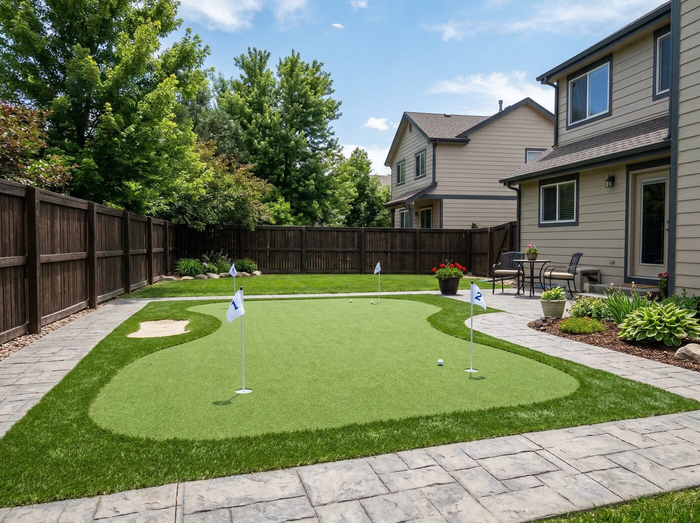 Artificial turf front yard installation Denver starter home curb appeal