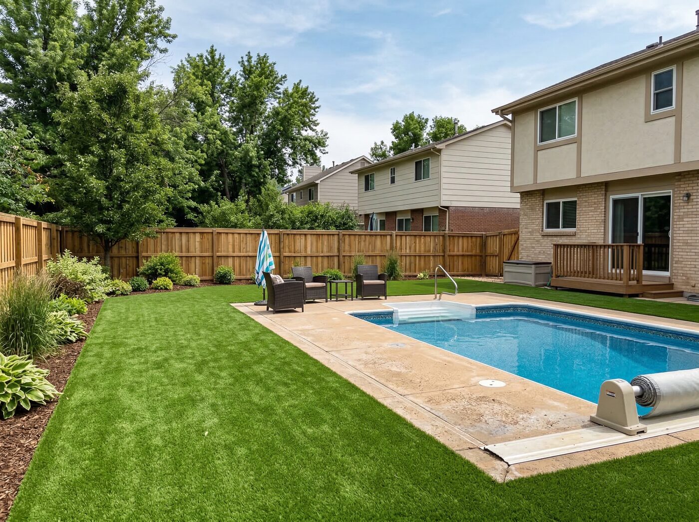 Townhome patio artificial grass installation Denver Colorado